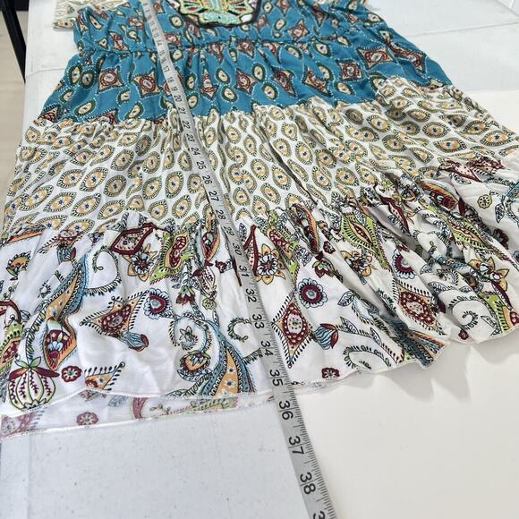 One World Live and Let Live Mini Dress Women's XL Boho Embroidered Patchwork - Picture 9 of 10